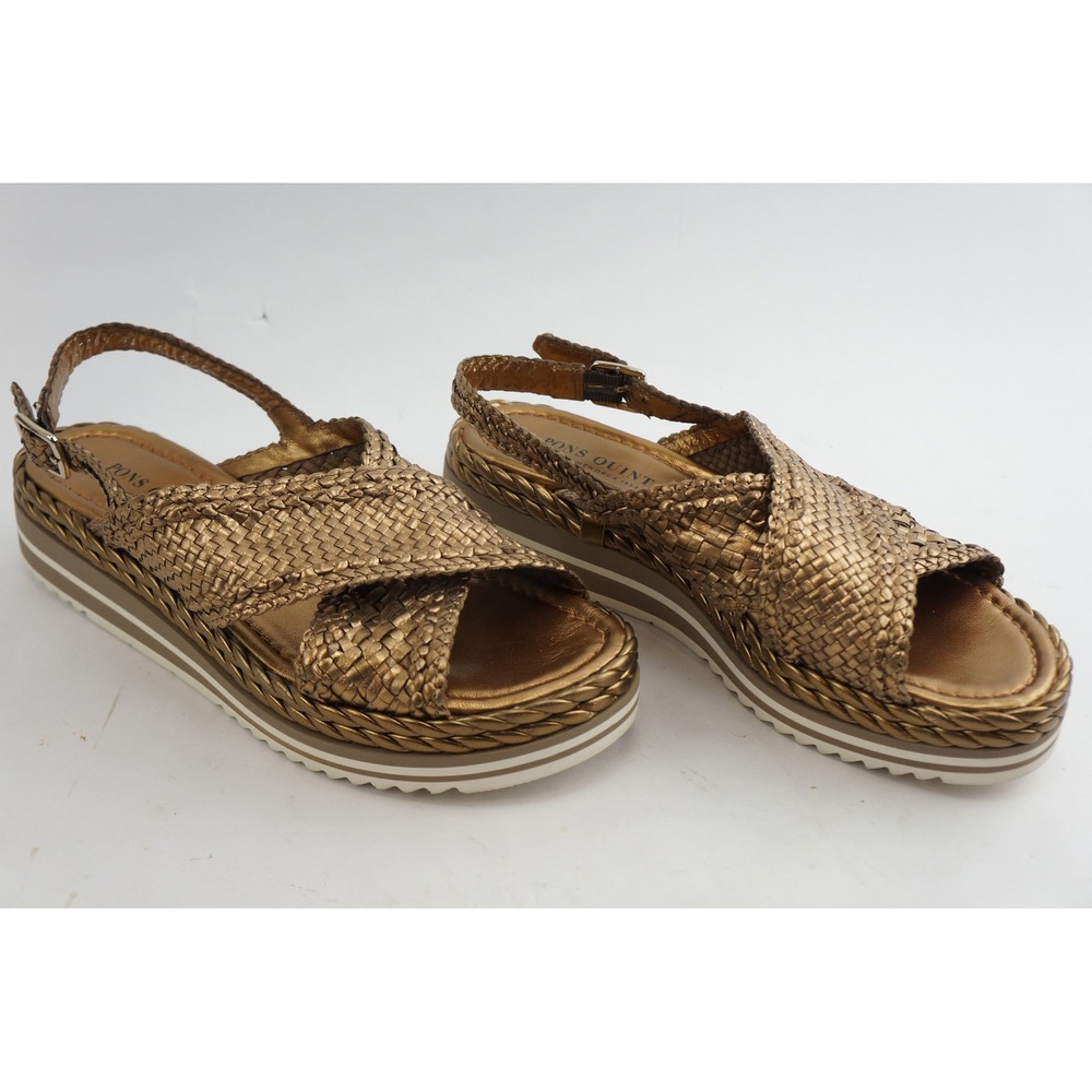 Pons Quintana Sandals 41 Bronze Woven Leather Platform Slingback Excellent